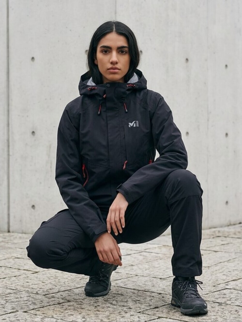 NWOT Millet Soft Shell Full Zip Hooded Windbreaker Black Women Dry Edge Sz L